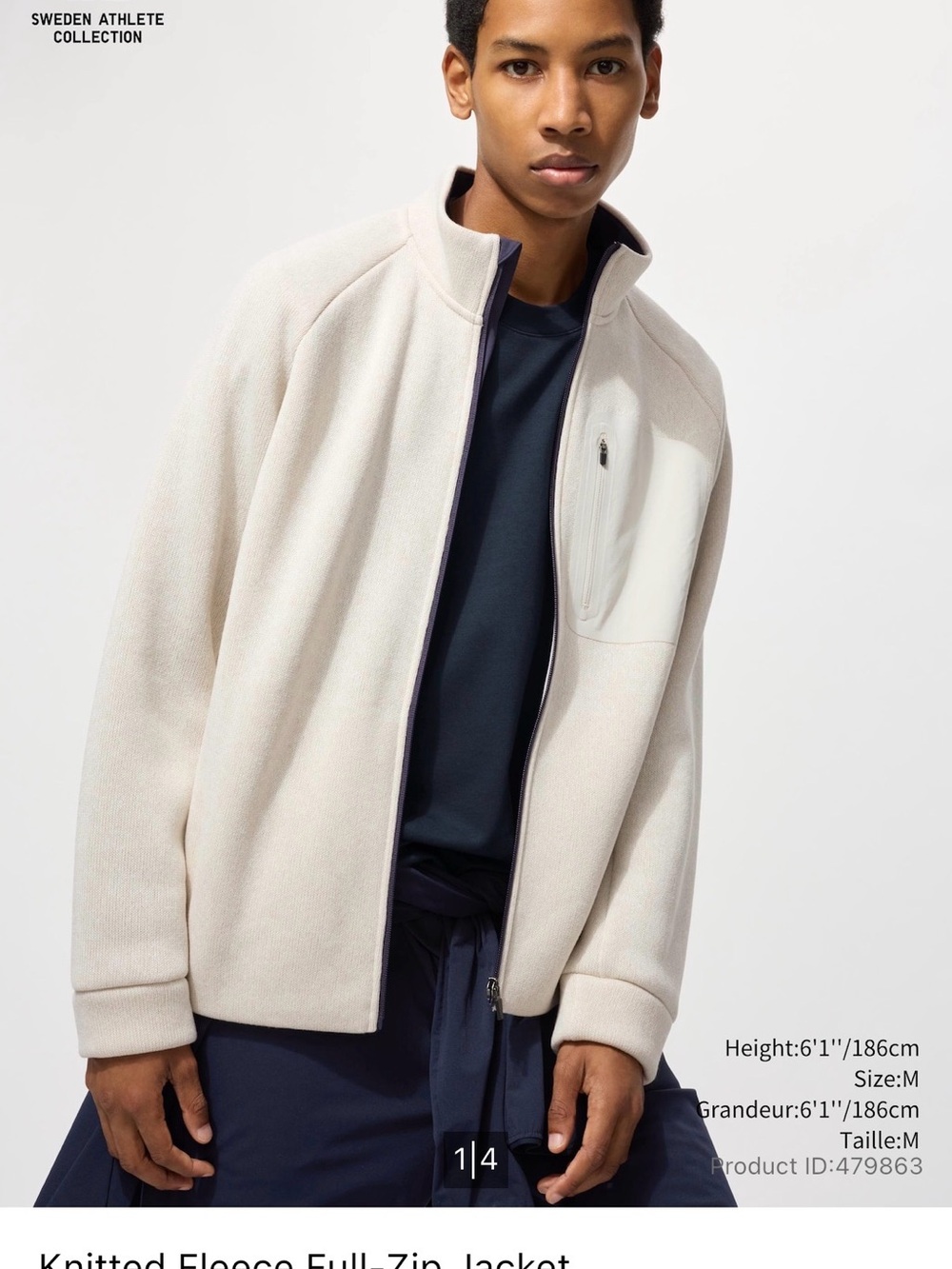 Uniqlo Cream Full-Zip Fleece Jacket with Chest Pocket